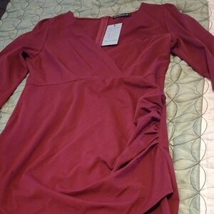 Elegant Burgundy Long Sleeve Dress